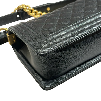 Used CHANEL Caviar Leather Boy 20cm Chain Shoulder Bag Black GHW