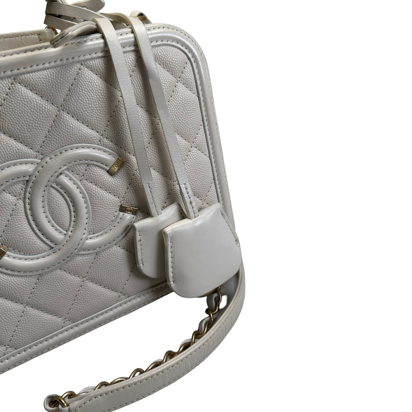 Used CHANEL Quilted Caviar Vanity Case Vanity case White