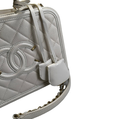 Used CHANEL Quilted Caviar Vanity Case Vanity case White