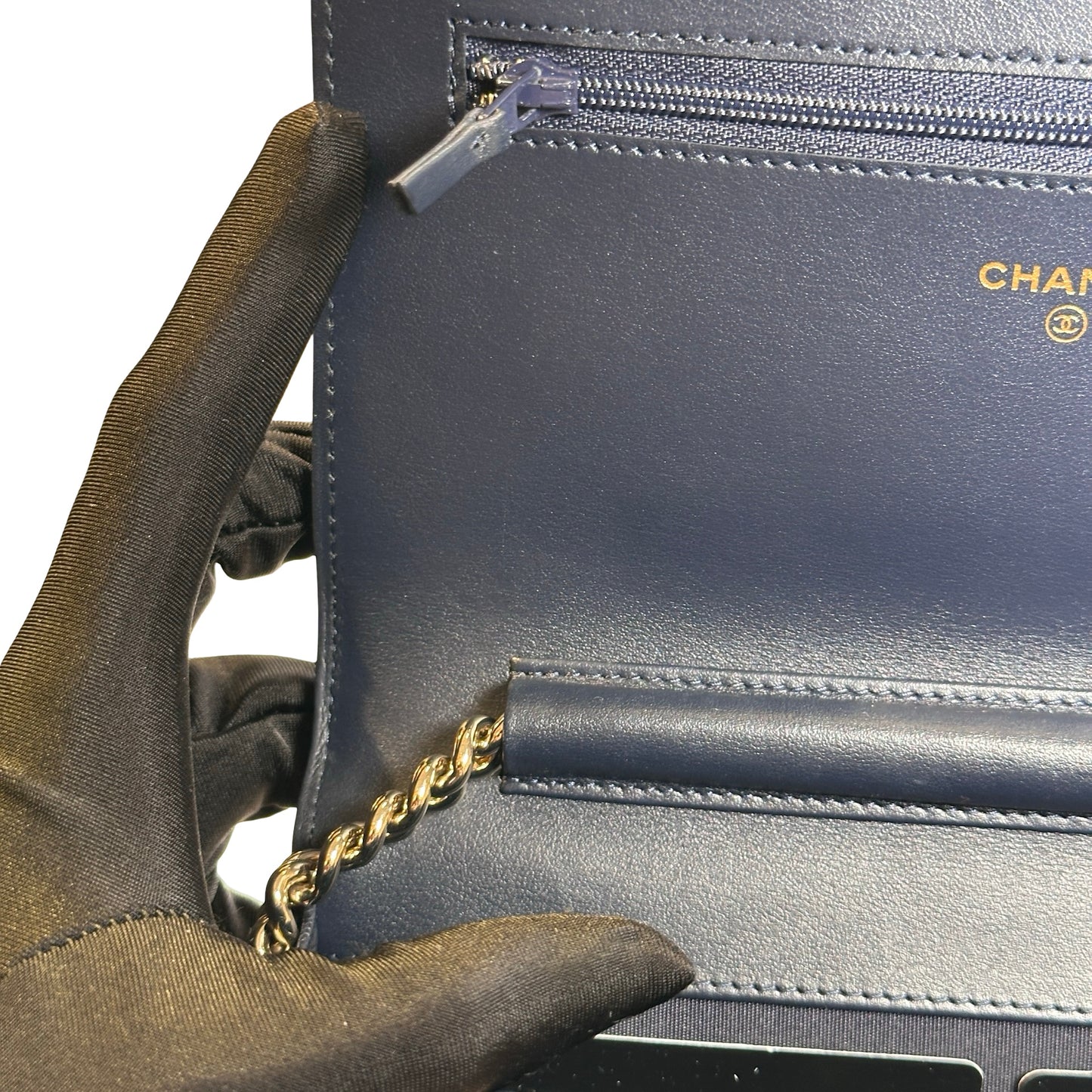 Used CHANEL Quilted BOY CHANEL WALLET ON CHAIN Wallet on chain Navy GHW