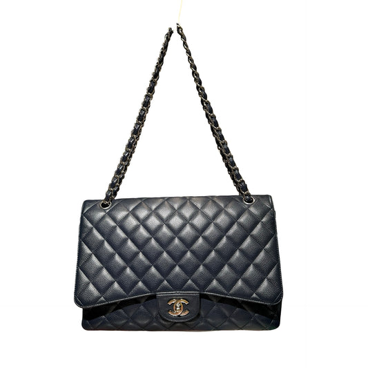 Used CHANEL Jumbo Single Flap Chain Shoulder Bag Navy PHW