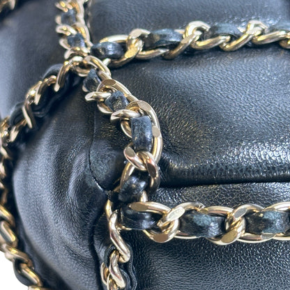 Used CHANEL Leather Drawstring Bag Drawstring Bag Black GHW