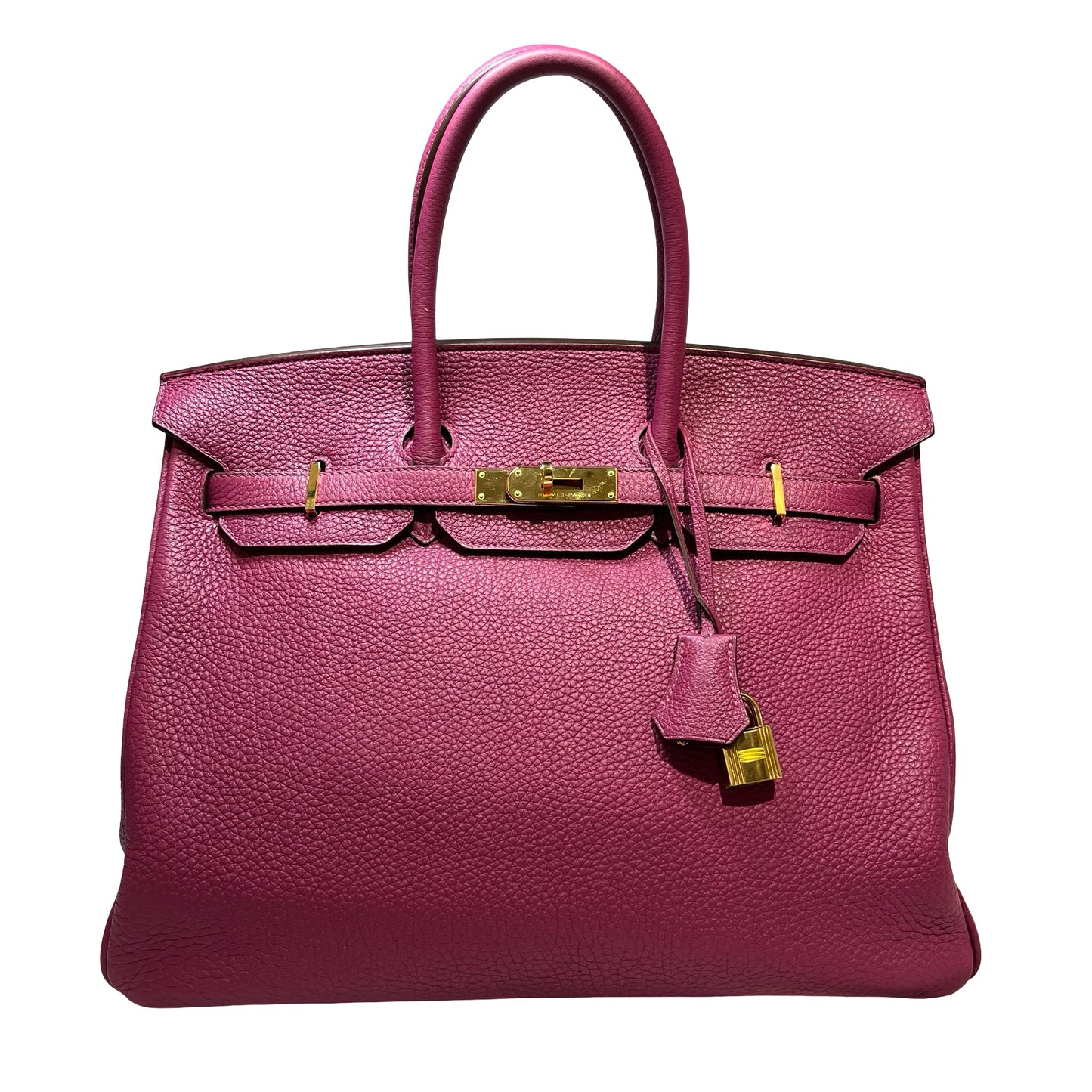 Used Hermès Calfskin Leather Birkin 35 Tote Bag GHW Purple