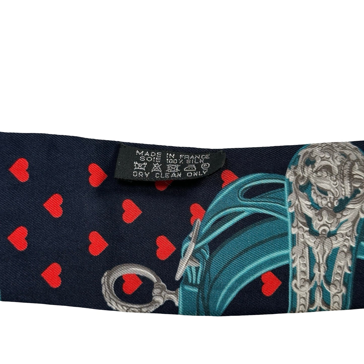 Used HERMES Silk Twilly Navy Blue Red Teal