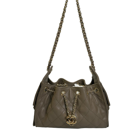 Used CHANEL Quilted Calfskin Mini 25 Bag Shoulder Bag Dark Khaki GHW