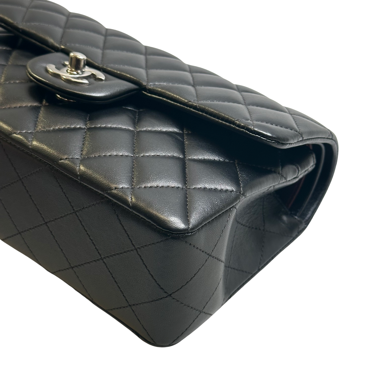 Used CHANEL Quilted Lambskin Classic Flap Chain Shoulder Bag Black Silver