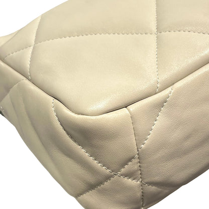 Used CHANEL Lambskin Quilted Chanel 19 Chain Shoulder Bag Cream White GHW