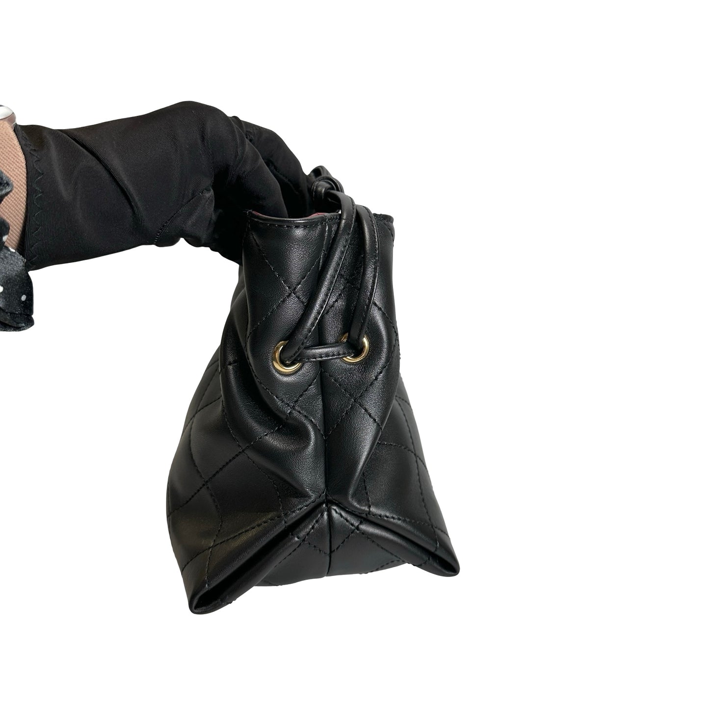 Brand New CHANEL Quilted Leather Gabrielle Hobo Bucket Bag Black Gold