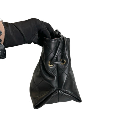 Brand New CHANEL Quilted Leather Gabrielle Hobo Bucket Bag Black Gold