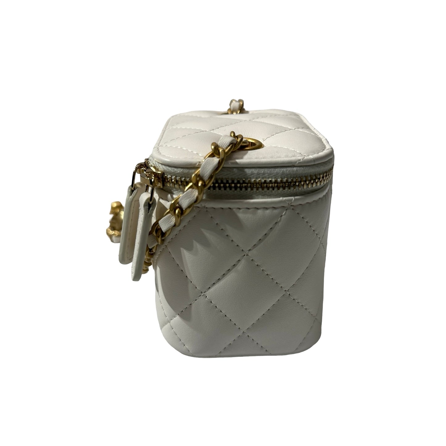 Used CHANEL Lambskin Leather Vanity Case White GHW