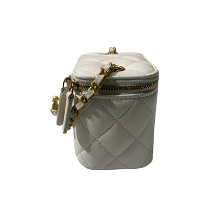 Used CHANEL Lambskin Leather Vanity Case White GHW