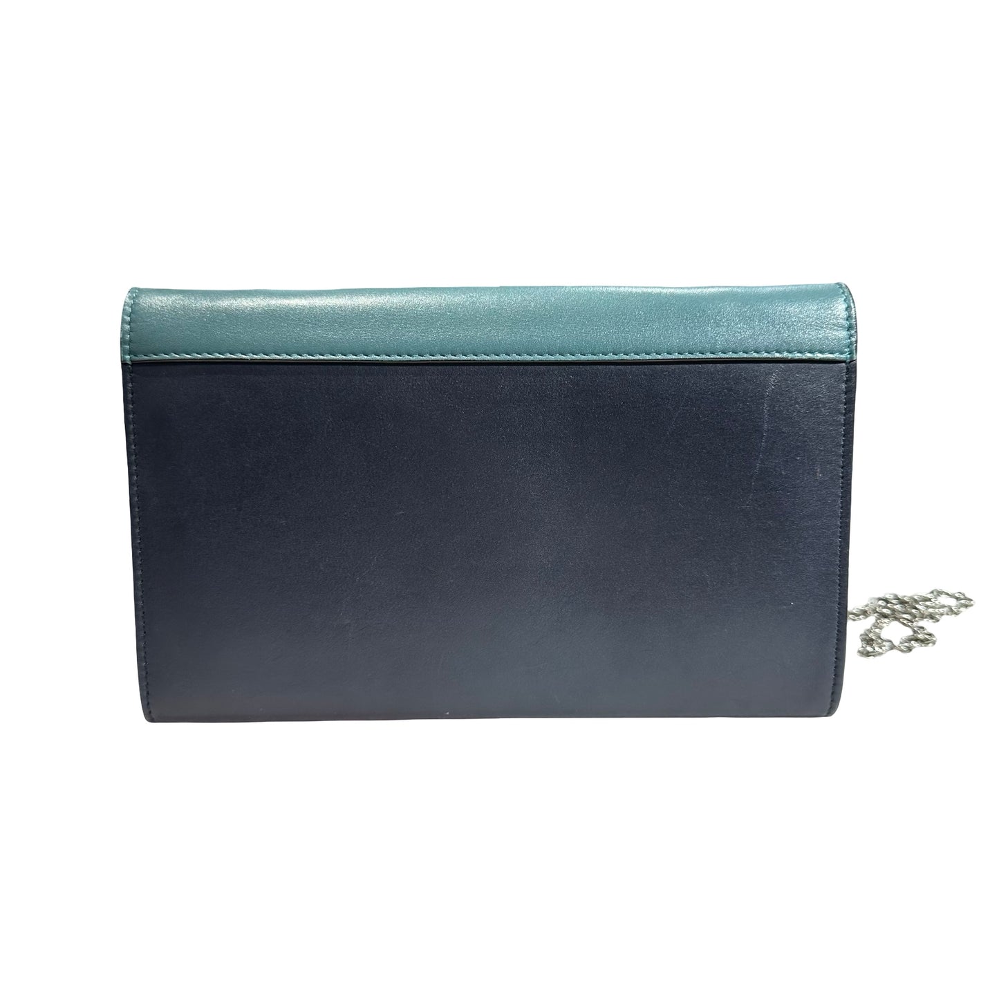 Used Céline Calfskin Leather Wallet on Strap Shoulder Bag Navy PHW
