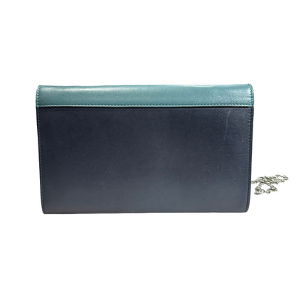 Used Céline Calfskin Leather Wallet on Strap Shoulder Bag Navy PHW