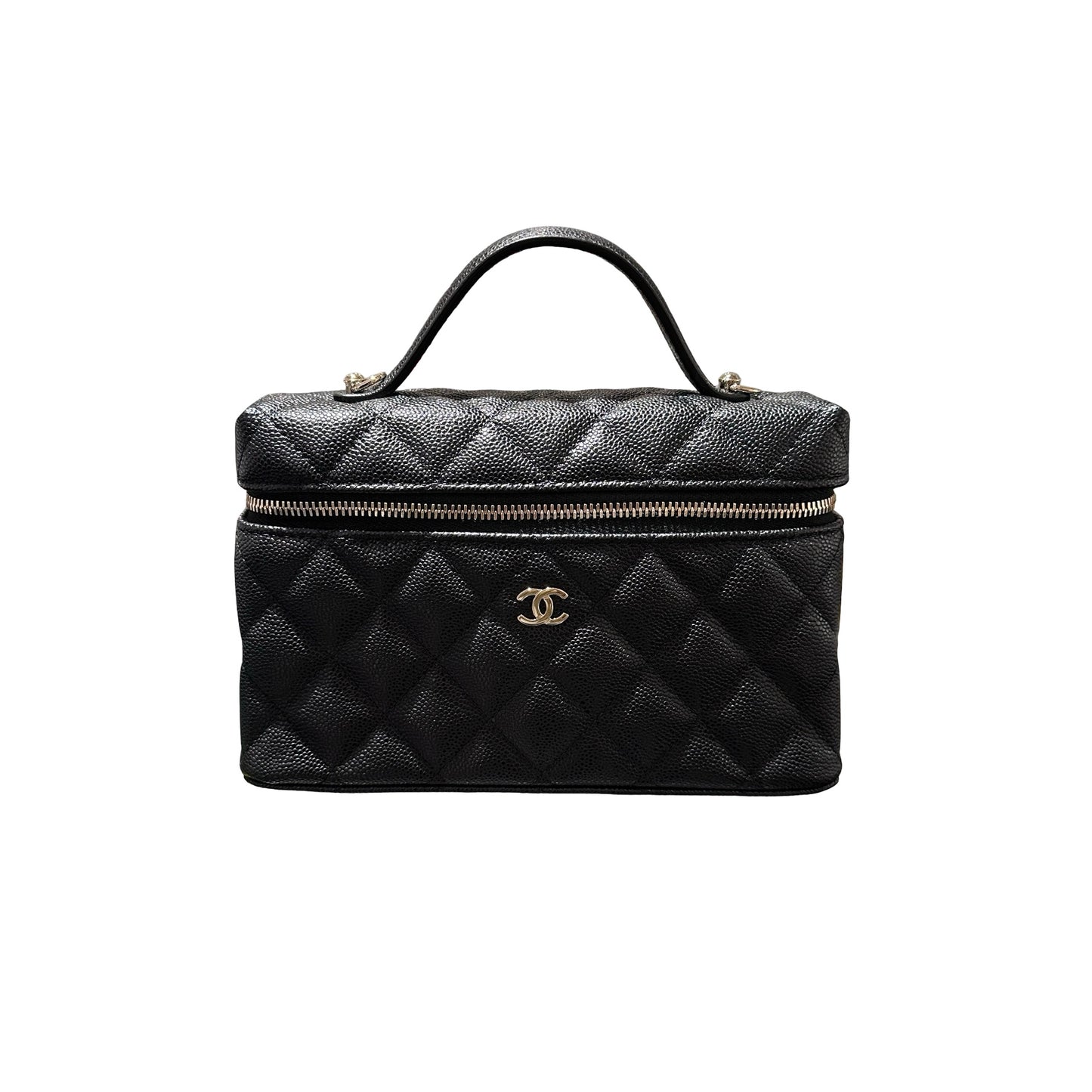 Used CHANEL Caviar Leather LP Vanity Case Cross Body Bag Black GHW