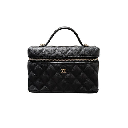 Used CHANEL Caviar Leather LP Vanity Case Cross Body Bag Black GHW