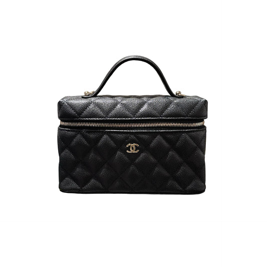 Used CHANEL Caviar Leather LP Vanity Case Cross Body Bag Black GHW