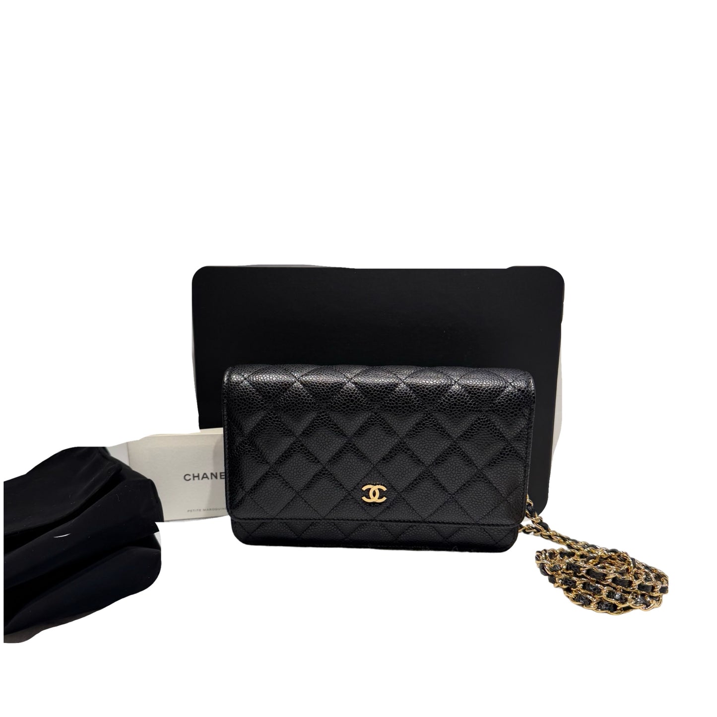 Unused Chanel Calfskin Leather WOC Chain Shoulder Bag Black GHW