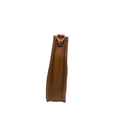 Used HERMES Clemence Leather Evelyne Crossbody Bag Brown GHW