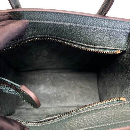 Used CELINE Drummed Calfskin Luggage Nano Handbag Dark Green