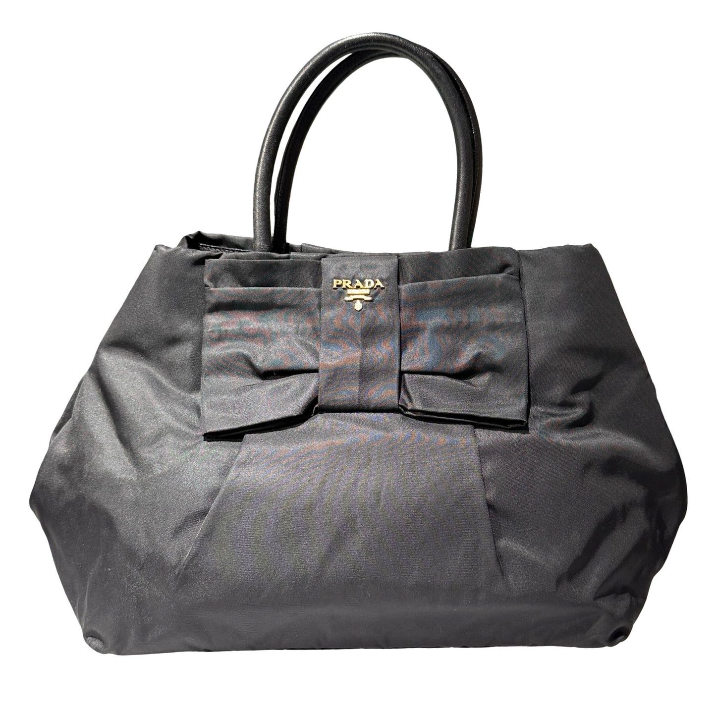 Used PRADA Nylon RIBBON Handbag Black GHW