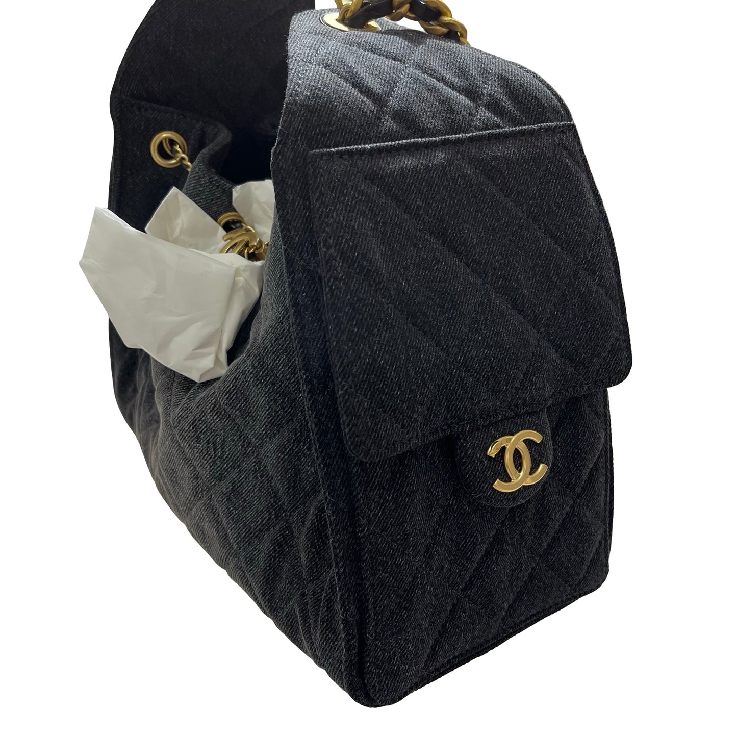 New CHANEL Denim Small 25 Denim Shoulder Bag GHW Black