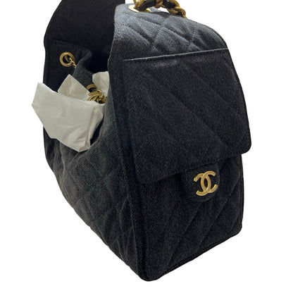 New CHANEL Denim Small 25 Denim Shoulder Bag GHW Black