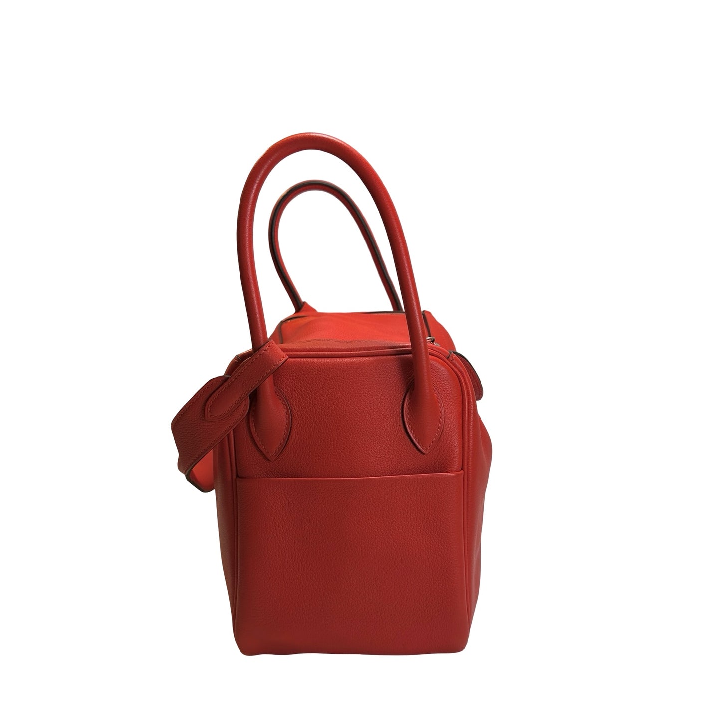 Used HERMES Clemence Lindy 26 Handbag Red PHW