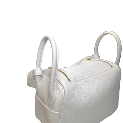 Used HERMES Clemence Leather Mini Lindy Cross body bag White GHW