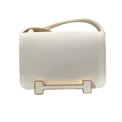 Used HERMÈS Chèvre Mysore Geta Shoulder Bag GHW White