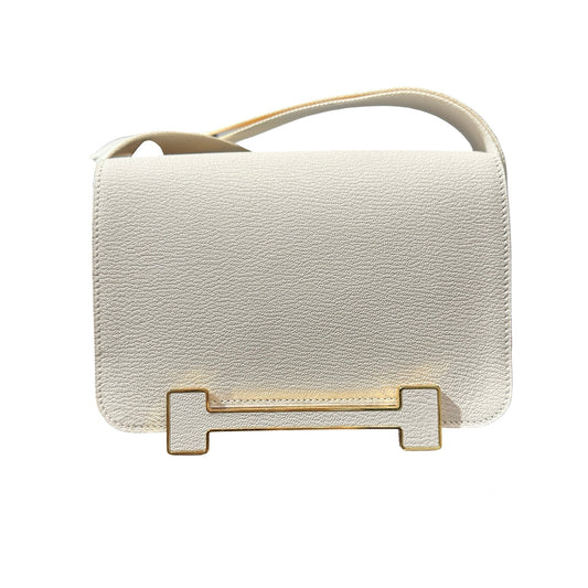 Used HERMÈS Chèvre Mysore Geta Shoulder Bag GHW White
