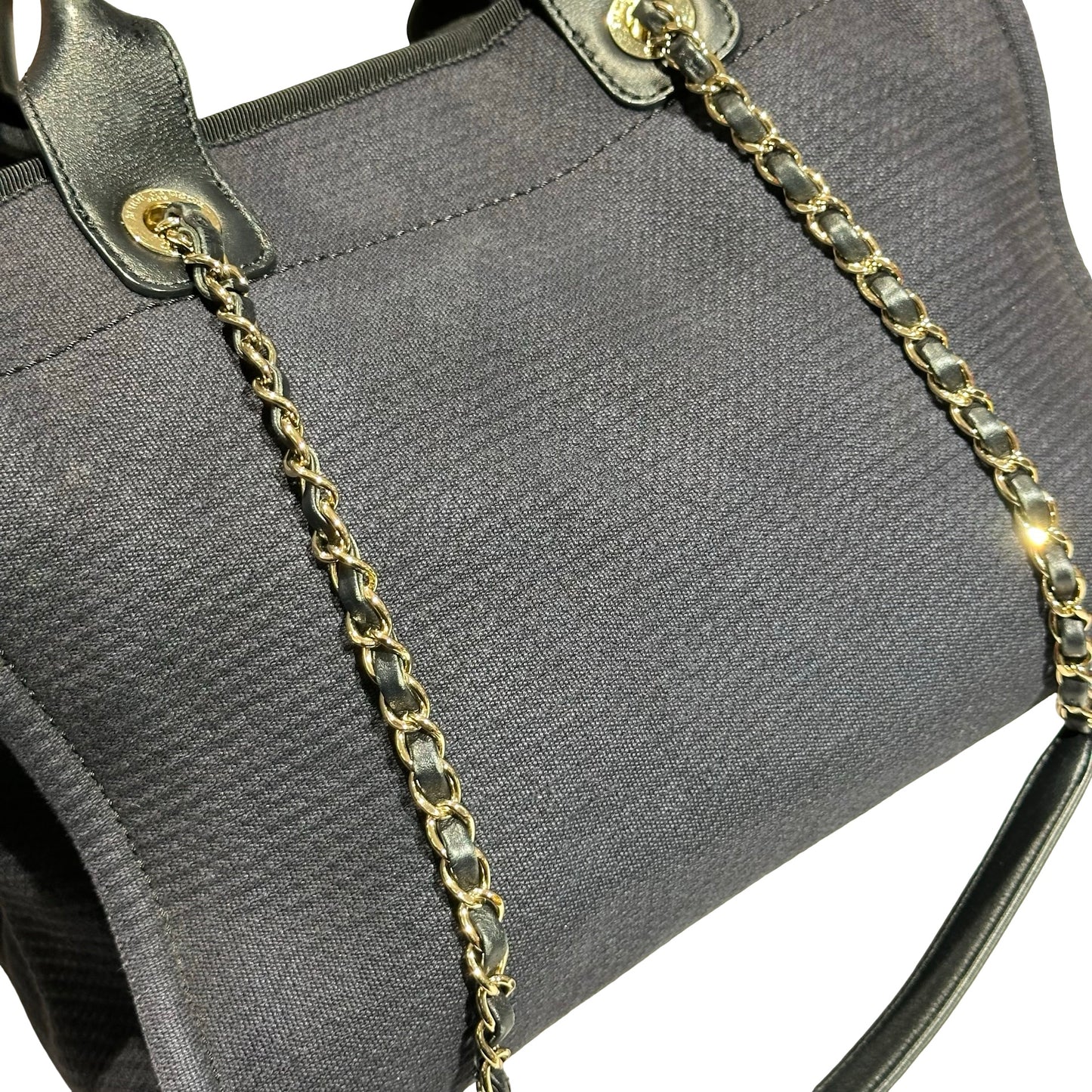 Used CHANEL Canvas Deauville Tote Bag Black GHW