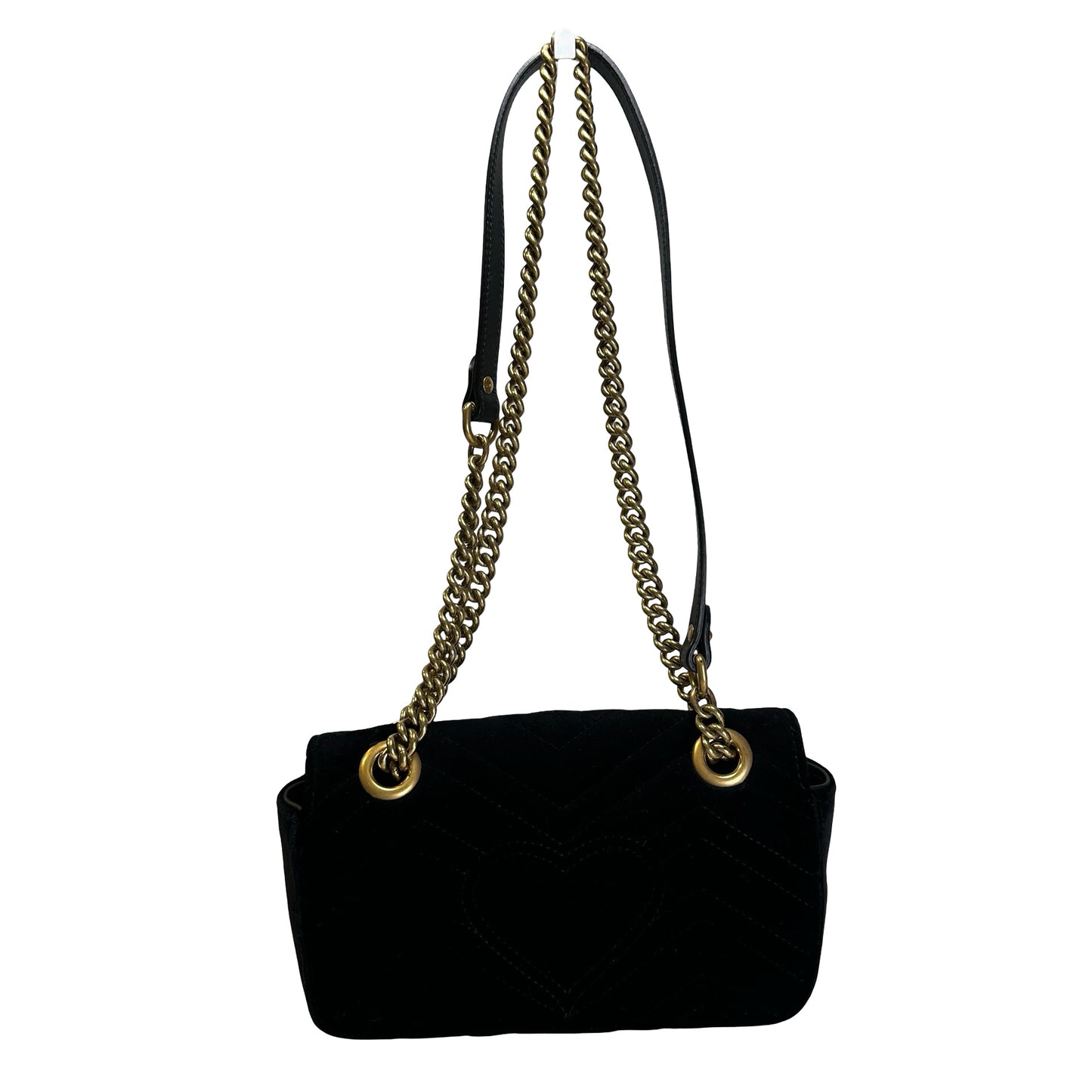 Used GUCCI Chevron Velvet GG Marmont Shoulder Bag Black