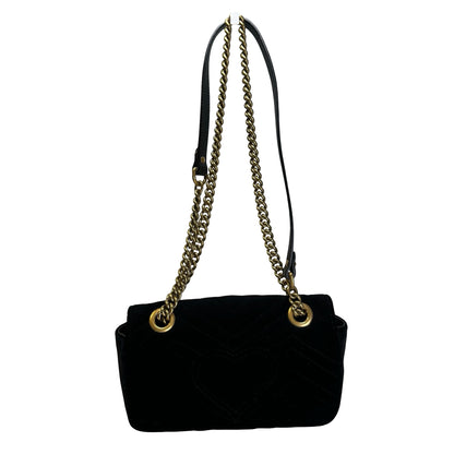 Used GUCCI Chevron Velvet GG Marmont Shoulder Bag Black