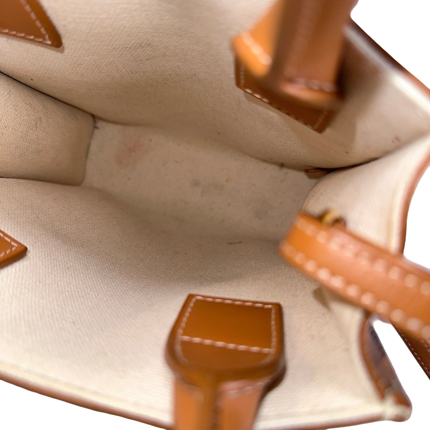 Used CELINE Canvas Calfskin Mini Vertical Cabas Tote Bag Natural Tan GHW