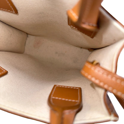 Used CELINE Canvas Calfskin Mini Vertical Cabas Tote Bag Natural Tan GHW