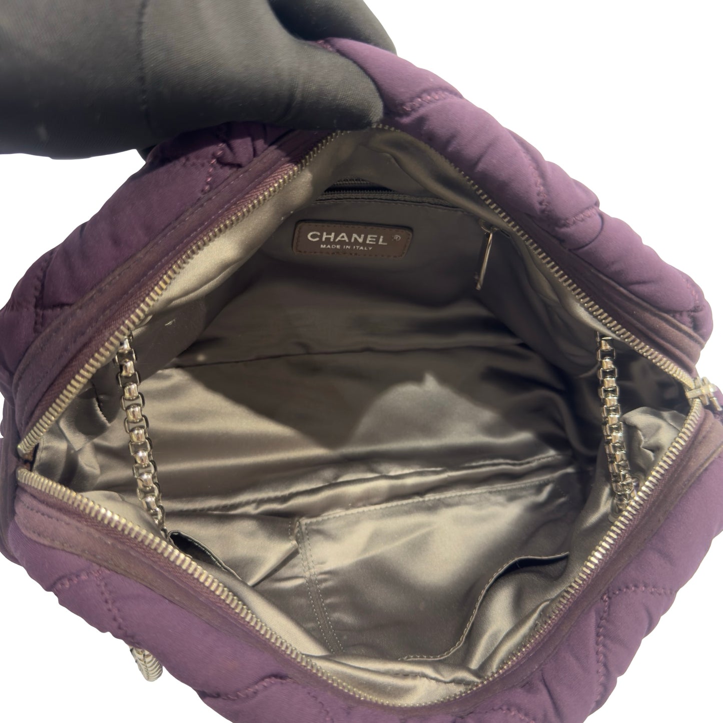 Used CHANEL Quilted Nylon Quilted Cloud Bag Shoulder Bag Purple PHW
