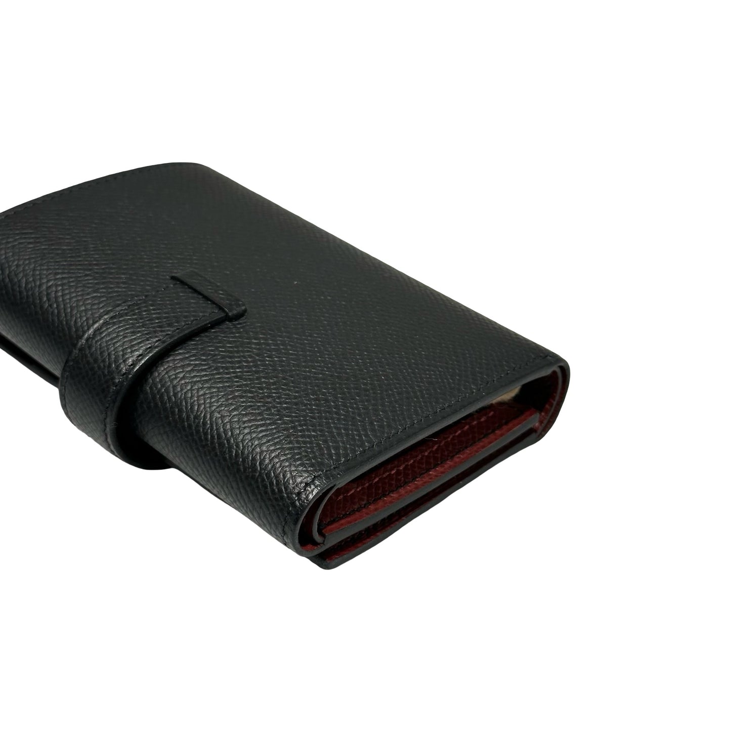 Used HERMÈS BEARN COMPACT Wallet Black Red PHW
