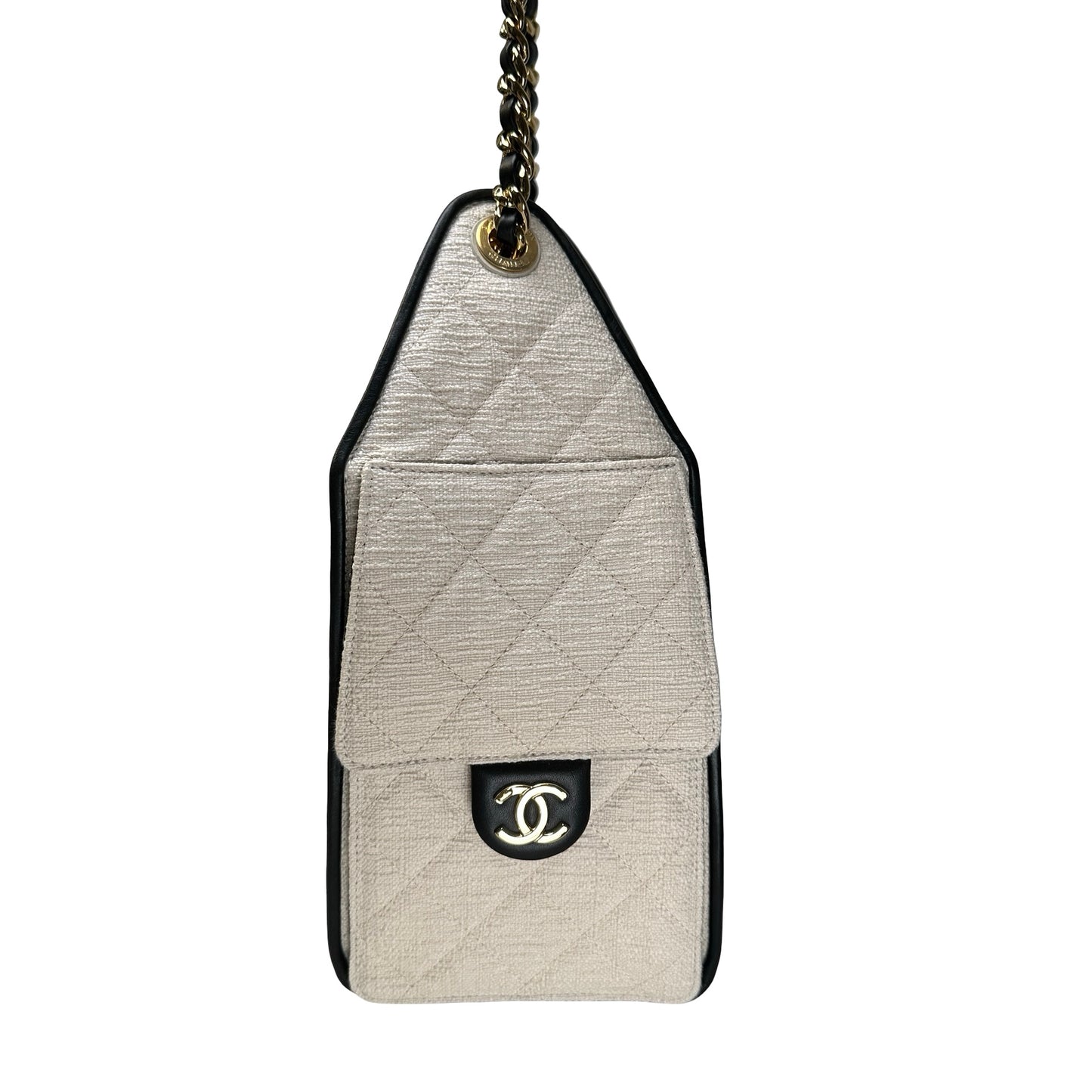 Used CHANEL Quilted Tweed 25 Bag Shoulder Bag White GHW