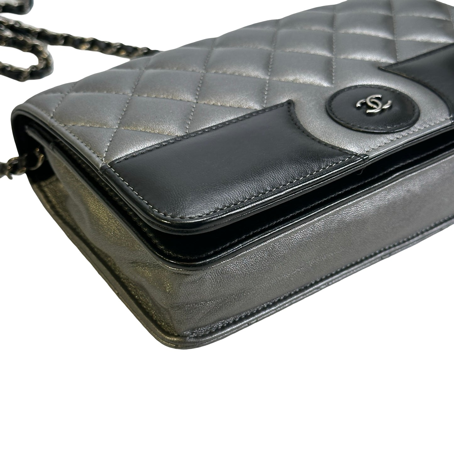 Used CHANEL Quilted Leather Quilted Shoulder Bag Silver Black