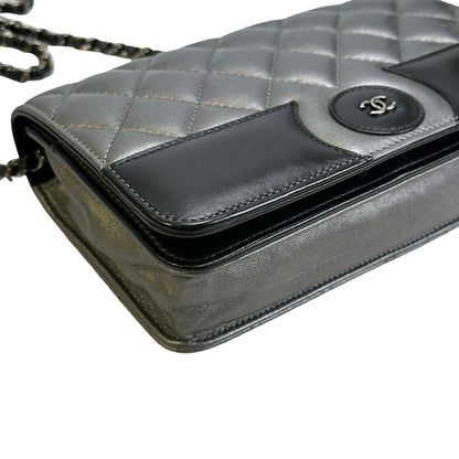 Used CHANEL Quilted Leather Quilted Shoulder Bag Silver Black