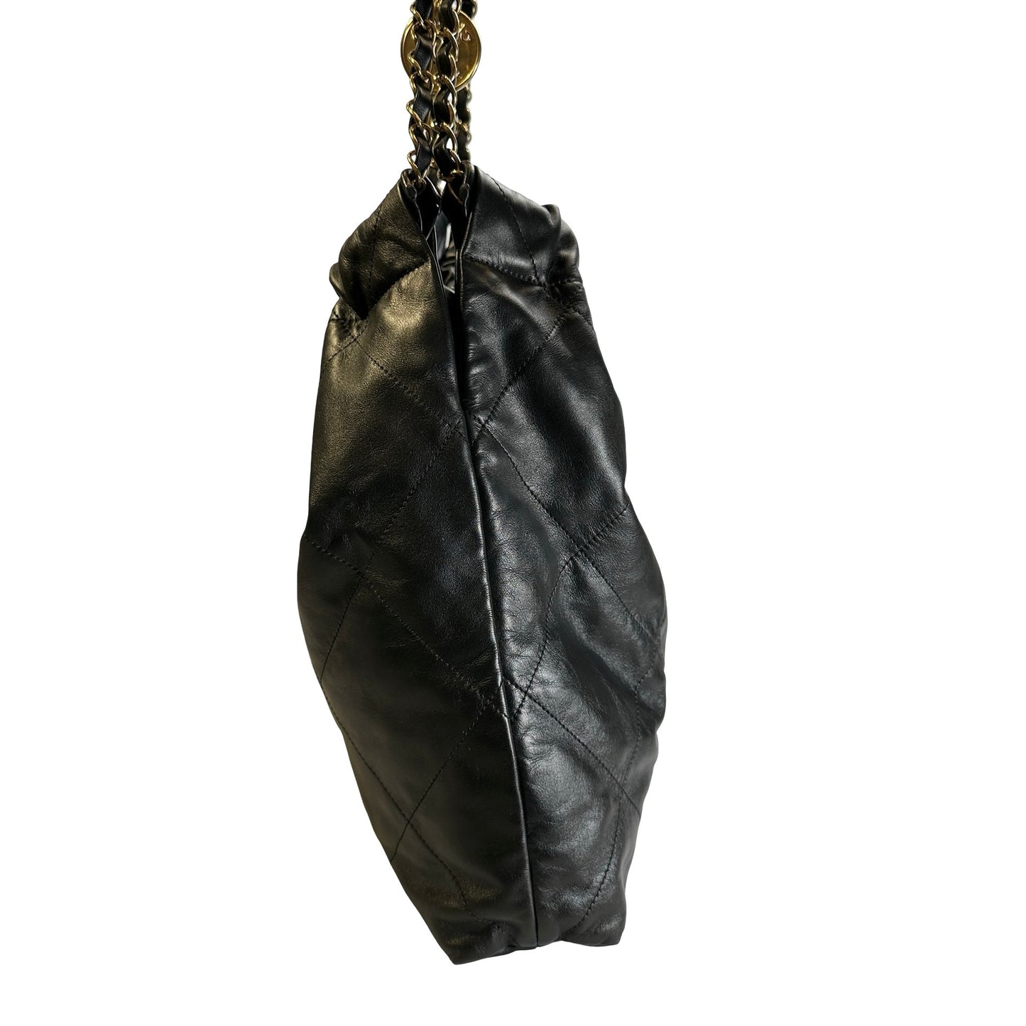Used CHANEL Quilted Calfskin Chanel 22 Shoulder Bag Black Gold