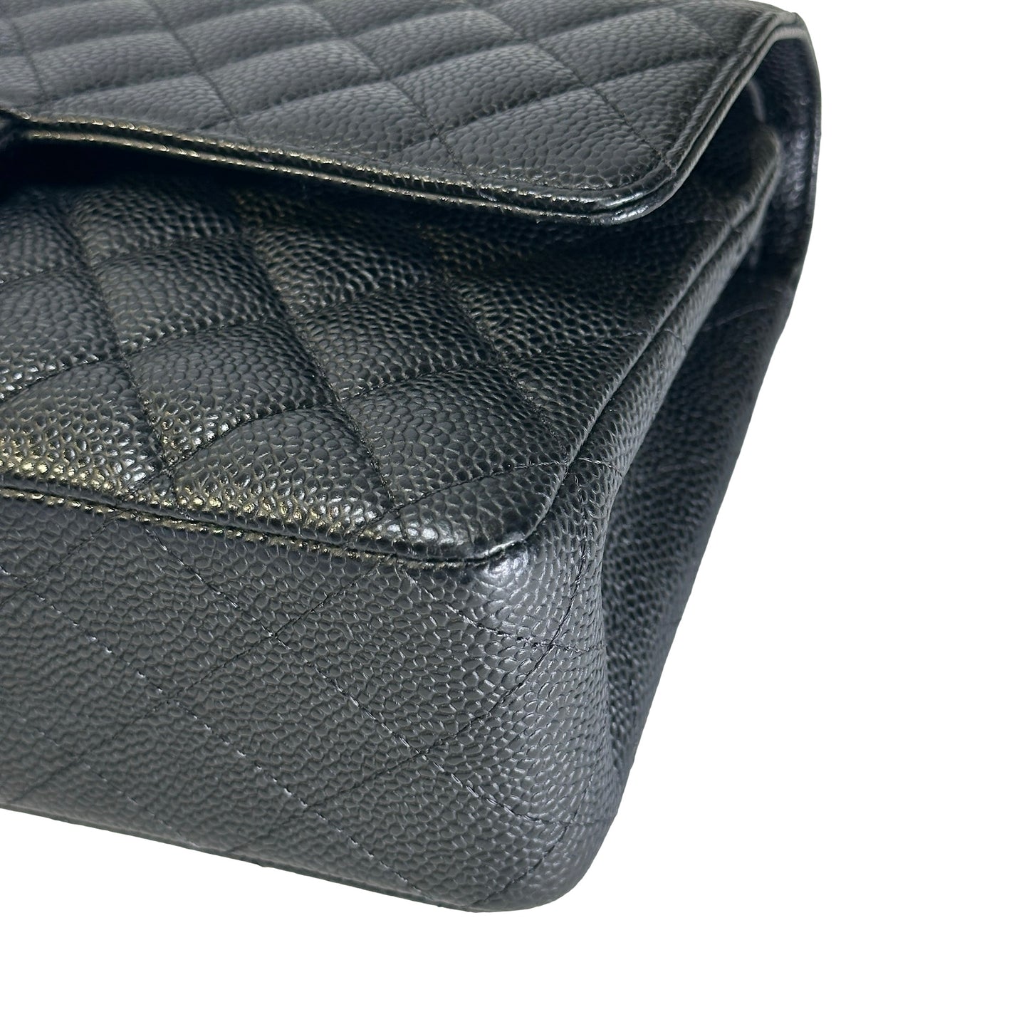 Used CHANEL Caviar Quilted Classic Flap Shoulder Bag Black Silver
