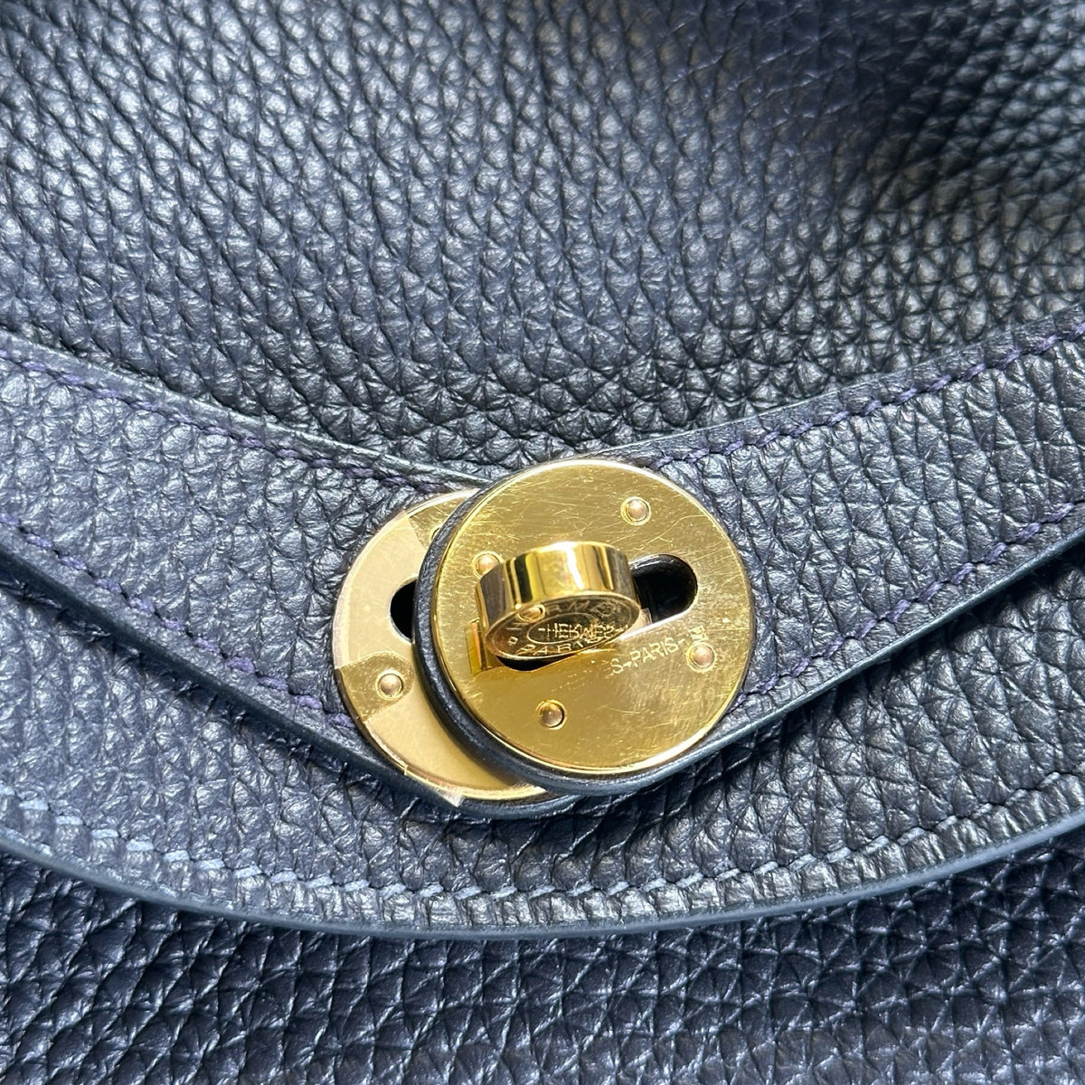 Used HERMES Leather Lindy 26 Handbag Navy GHW