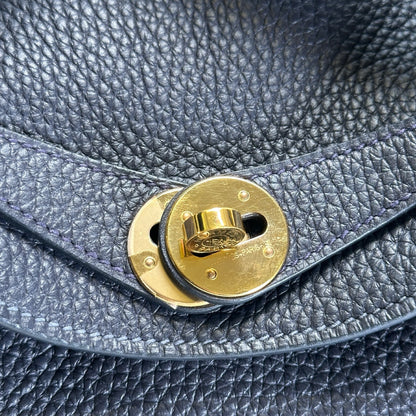 Used HERMES Leather Lindy 26 Handbag Navy GHW