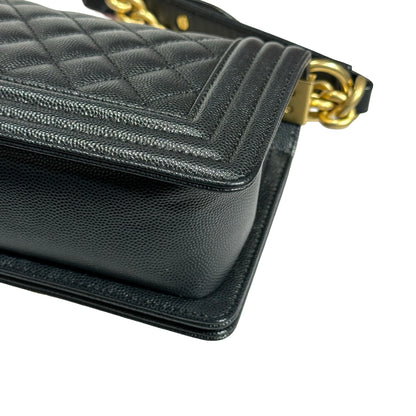Used CHANEL Caviar Leather Boy 20cm Chain Shoulder Bag Black GHW