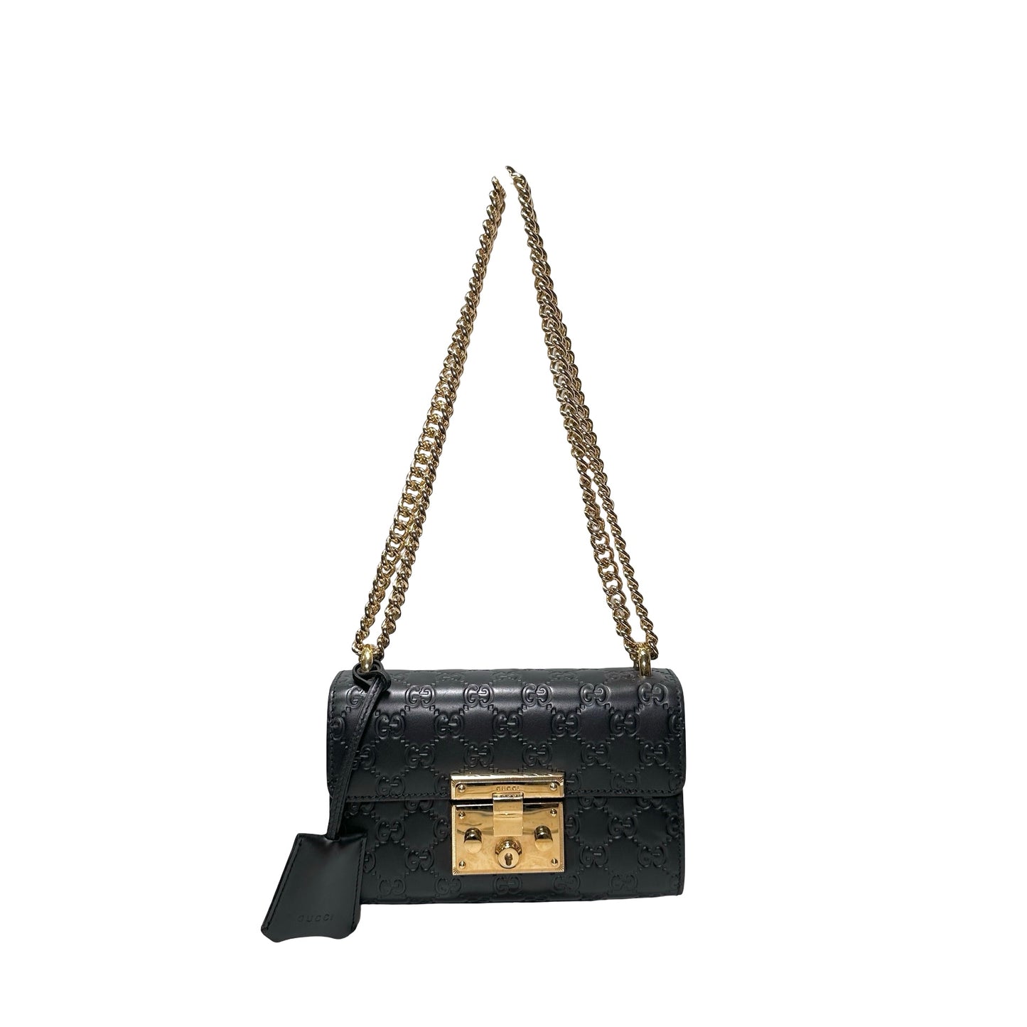 Used GUCCI Calfskin Leather Padlock Shoulder Bag Black GHW