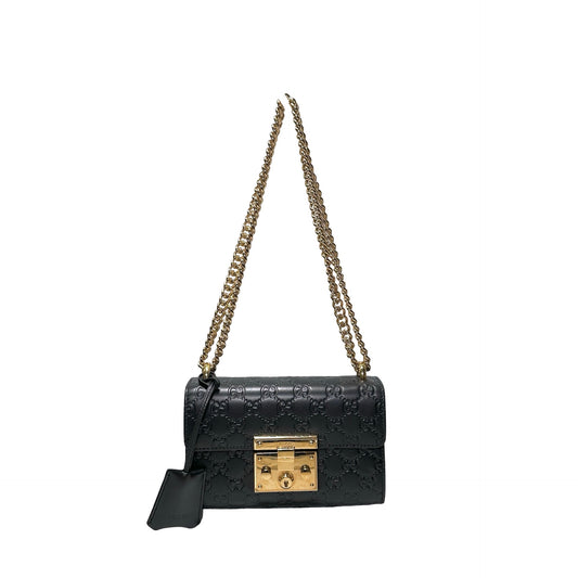Used GUCCI Calfskin Leather Padlock Shoulder Bag Black GHW