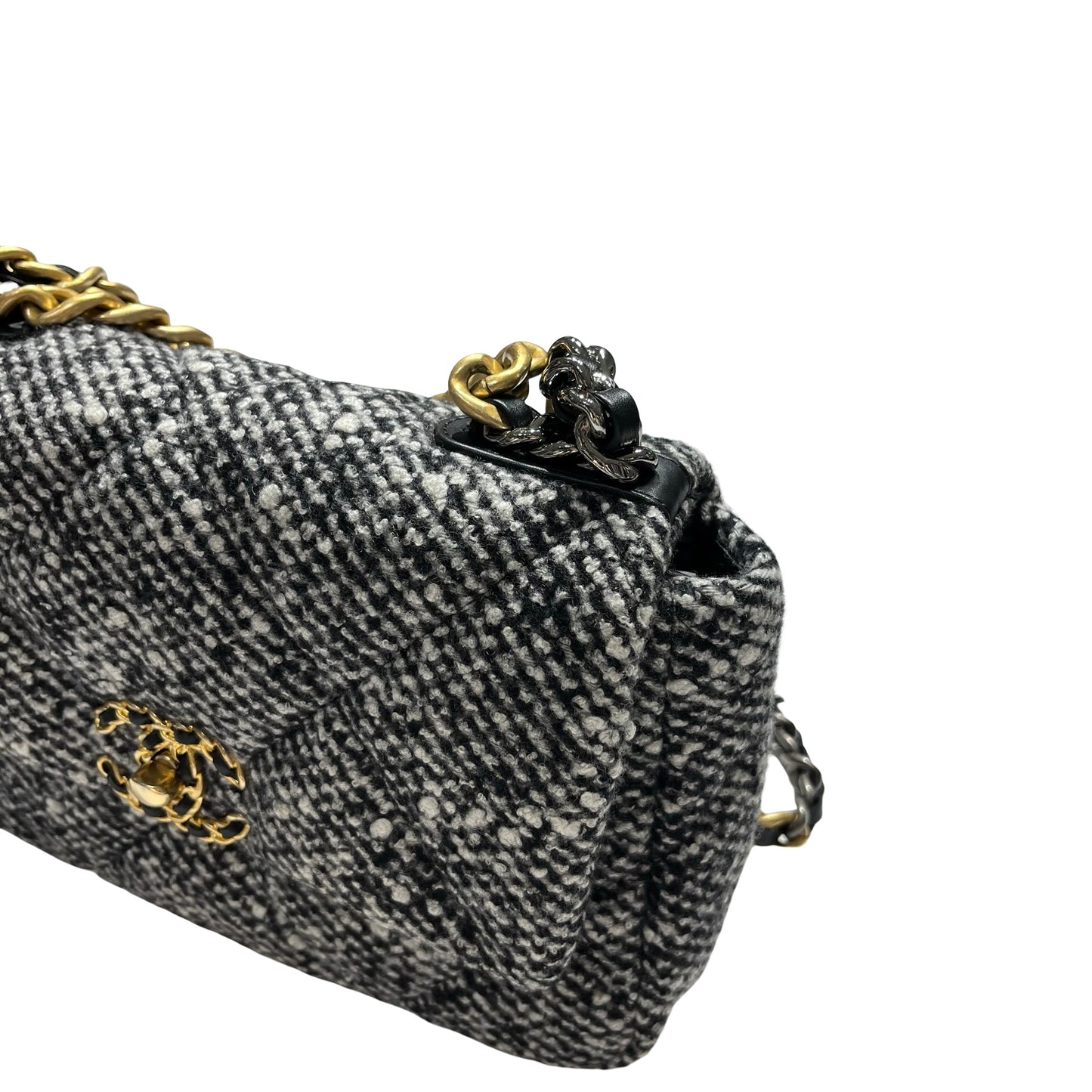 Used CHANEL Tweed Chanel 19 Handbag Black White
