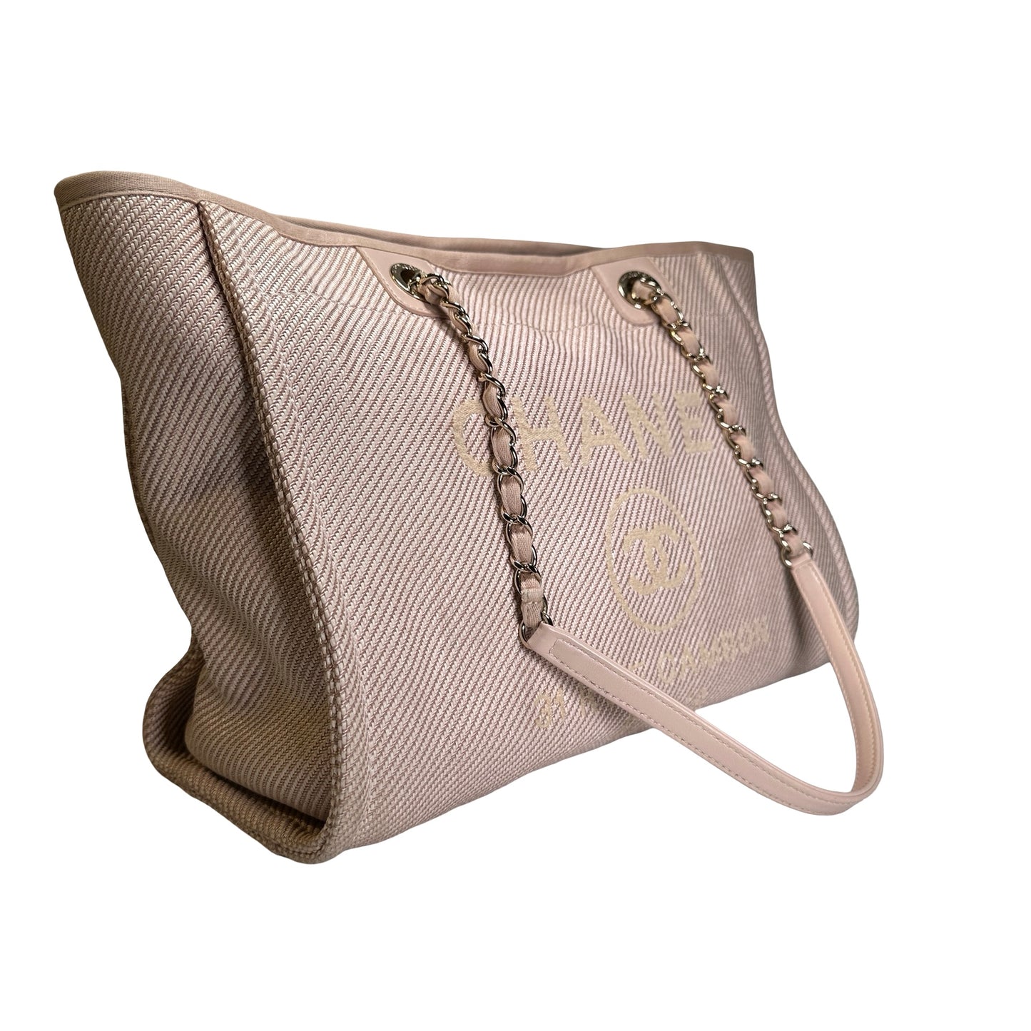 Used CHANEL Canvas Logo Deauville Tote Tote Bag Beige GHW