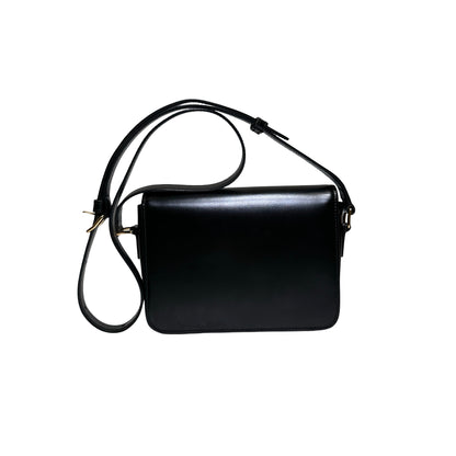 Used CÉLINE Calfskin Leather TEEN TRIOMPHE Cross Body Bag Black GHW